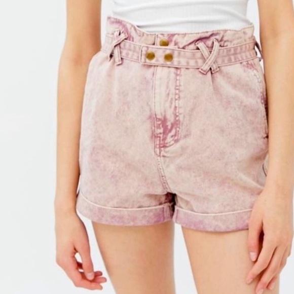 BDG Urban Outfitters Paperbag Cora Belted High Waist Shorts Pink Acid Wash 27 - Picture 1 of 10